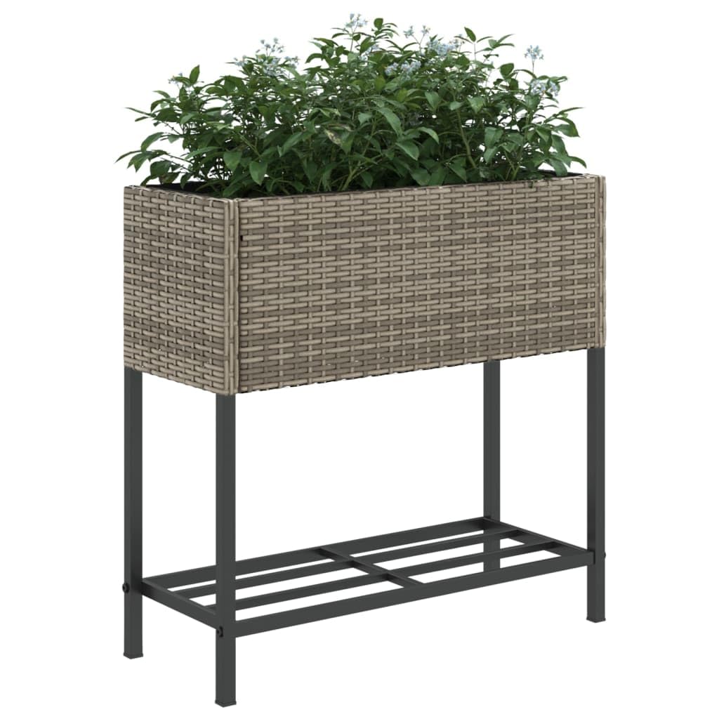 Podwyższone grządki z półką, zestaw 2 szt., szare, 70 x 28 x 70 cm, polirattanowe, na balkon, do ogrodu, do użytku wewnątrz i na zewnątrz