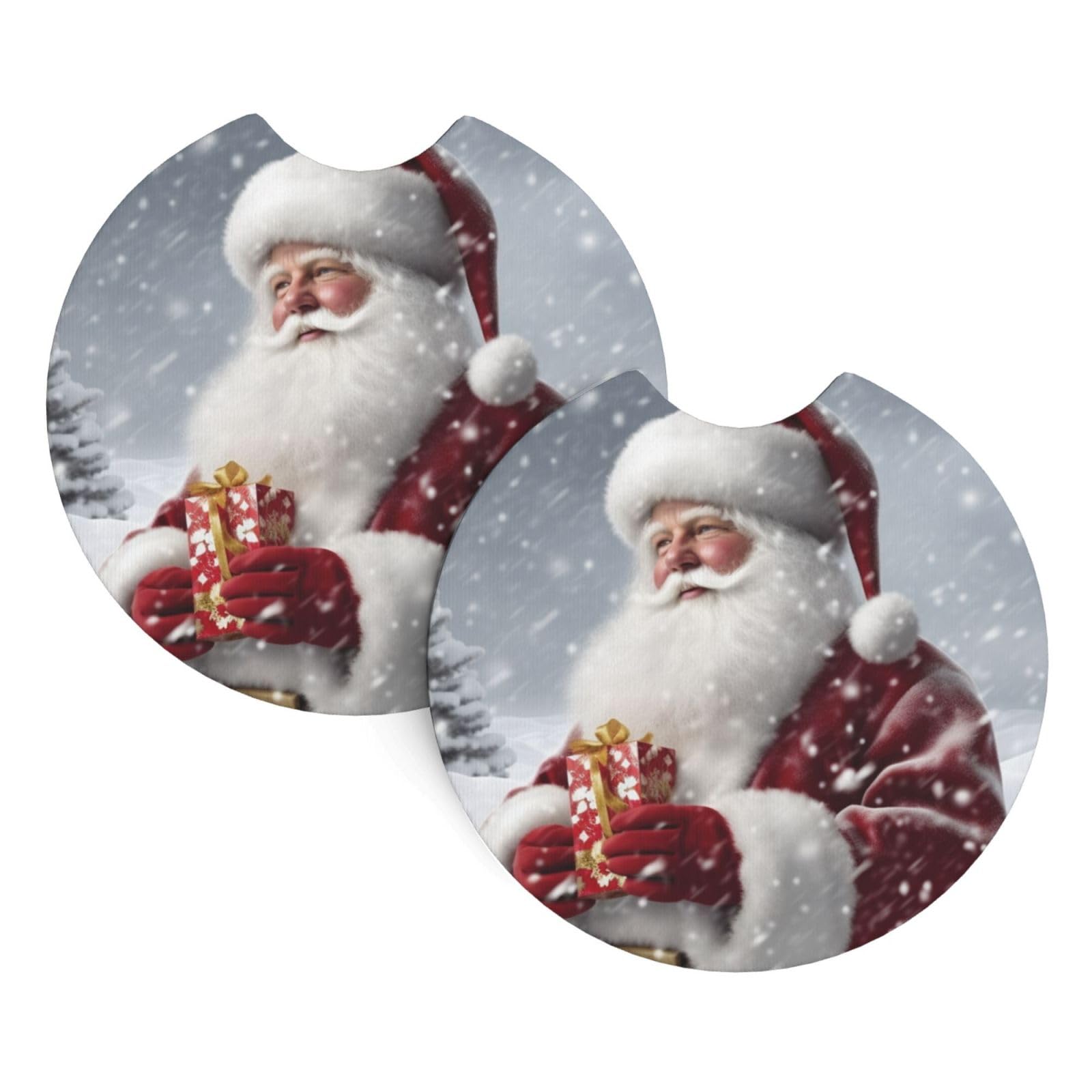 2PCS Car Coaster for Cup Holders Universal Auto Cup Mat Santa Claus Snow Secenry Cup Coaster Pad 2.7" Waterproof Neoprene Non-Slip Cup Holder Coasters Car Interior Accessories for Women Men