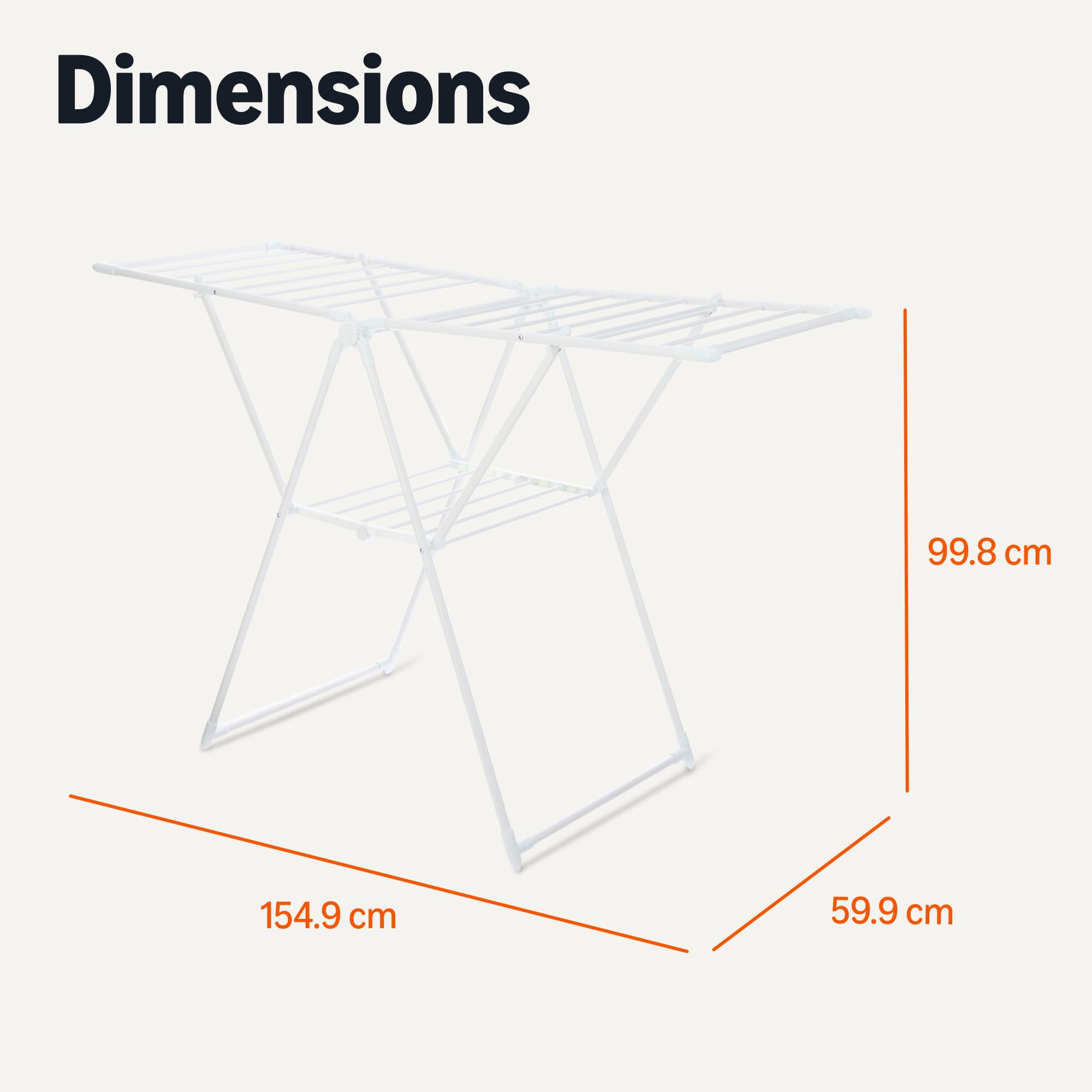 Amazon Basics Séchoir à Linge, Pliable, en métal, à Deux Ailes, 154,9 x 59,9 x 99,8 cm, Blanc