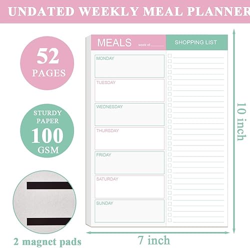 Miniatura 9 de Almohadilla magnética para planificación de comidas para refrigerador, almohadilla de planificación de comidas de 10 x 7 pulgadas con lista de