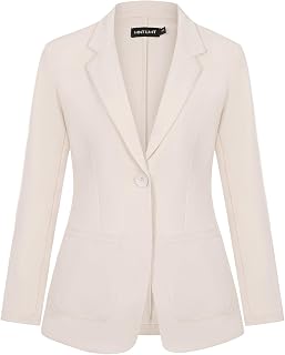 MINTLIMIT Women's Blazer Jacket Casual Long Sleeve Notched Lapel Blazer Jacket Suits Button Slim Blazers for Daily/Work （Beige, L ）