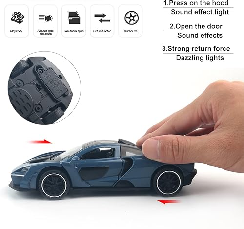 Miniatura 5 de Coche de juguete fundido a presión McLaren Senna modelo de automóvil deportivo, aleación de zinc, vehículos de extracción hacia atrás, mini