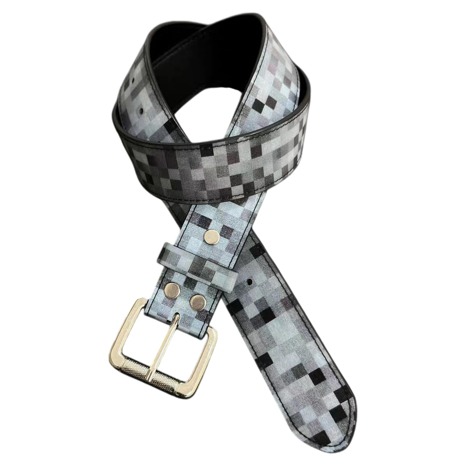BWANGIAO Plaided Fade Pattern PU Belt For Women Girl Fashionable Wide Waistband Styling Accessory With Metal Pin Buckles