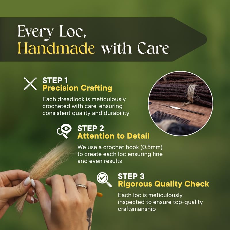 Human Hair Dreadlock Extensions – Handmade Crochet Locs Real Hair Dreads For Every Hairstyle, 10-Strand Bundle Dreads, Natural Looking Shades