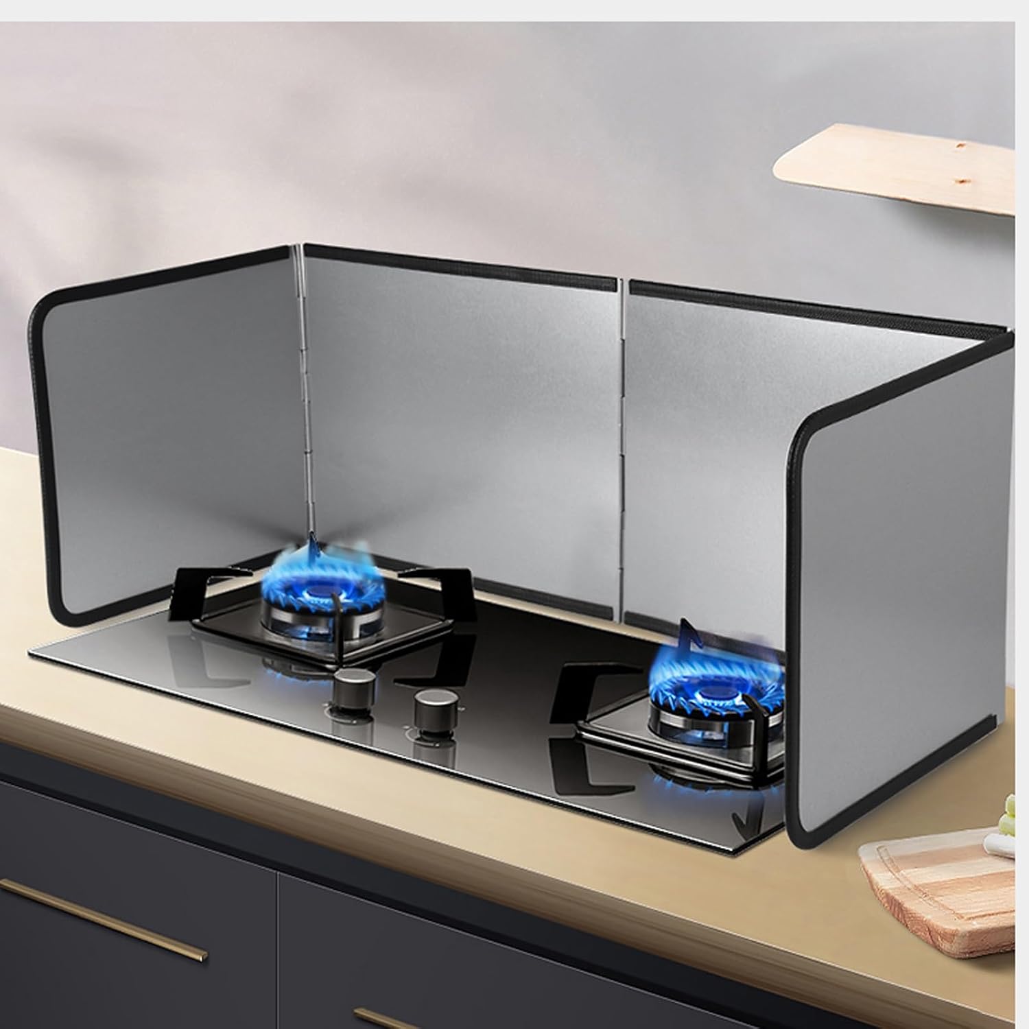 4-Sided Stainless Steel Splatter Guard, Foldable Anti-Oil Shield, Grease Splatter Screen for Kitchen, Stove Splash Protection, Durable and Easy to Clean, Essential Cooking Tool
