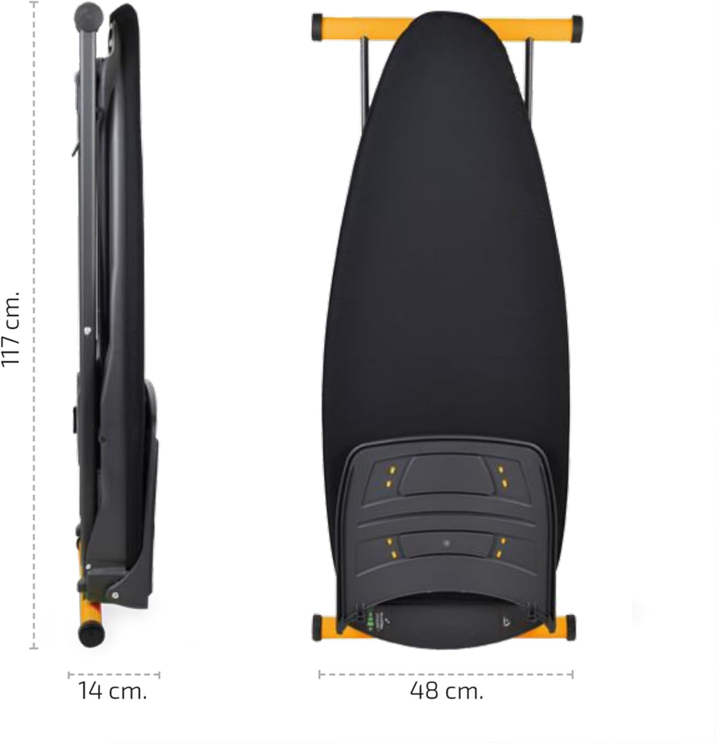 Dimensions of the Foxydry Vivo Ironing Board when folded: 117 cm height, 14 cm width