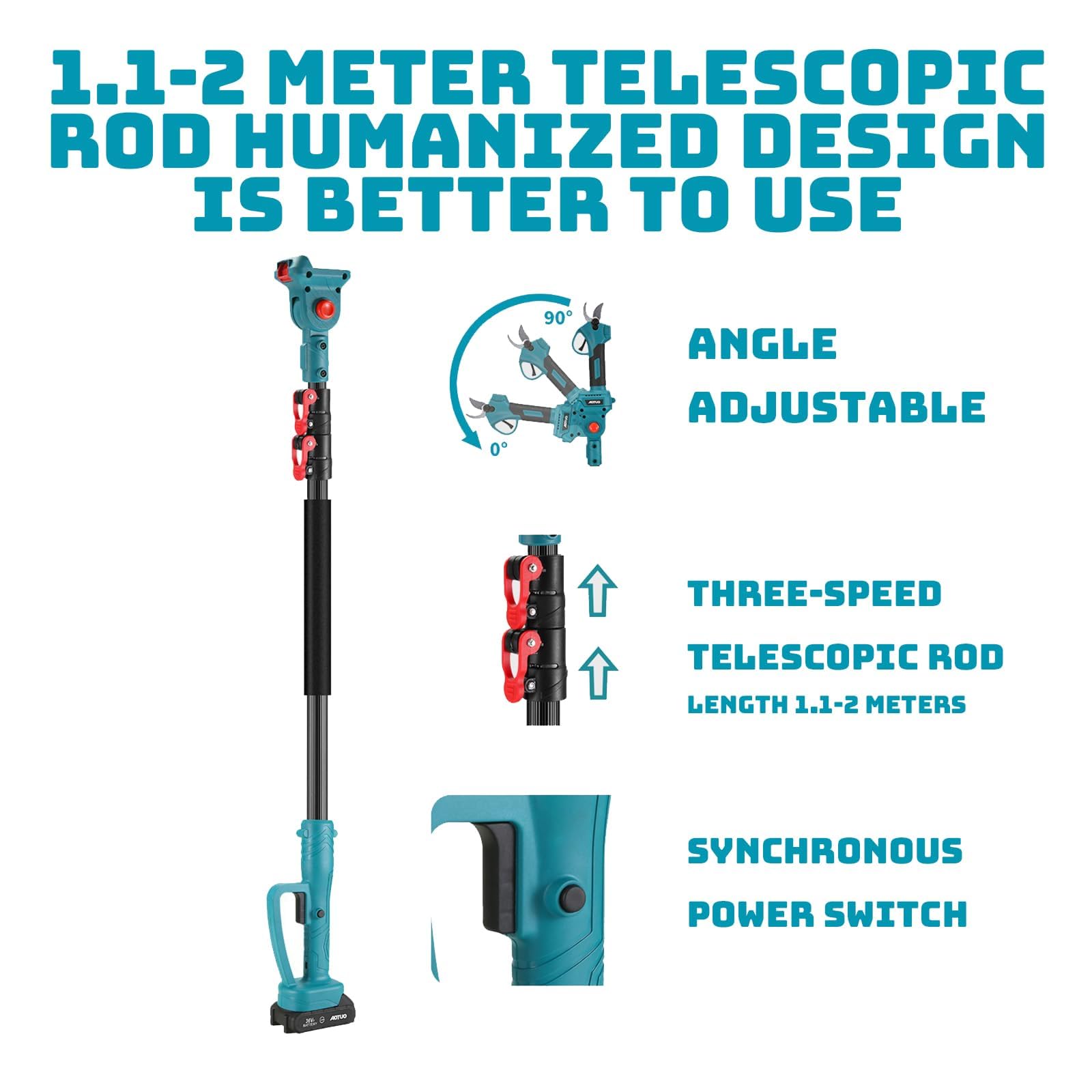 Scie à perche sans fil 3 en 1 avec tronçonneuse sans balais, sécateur, tige télescopique, batterie et chargeur inclus pour tailler et élaguer les arbres de jardin