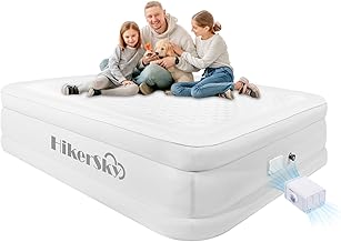 HikerSKY Single/King Air Mattress, with Battery-Powered Pump, Blow Up Mattress in 3 Mins Self-Inflation, Poly Surface Air Bed for Home, Guests, Camping (Light Grey, Double/King)
