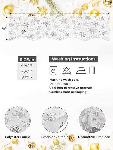 Miniatura 6 de Bufanda de Navidad de 70 x 17 pulgadas, decoración de copo de nieve, bufanda de chimenea de Navidad, cubierta de mantel para Navidad, vacaciones,