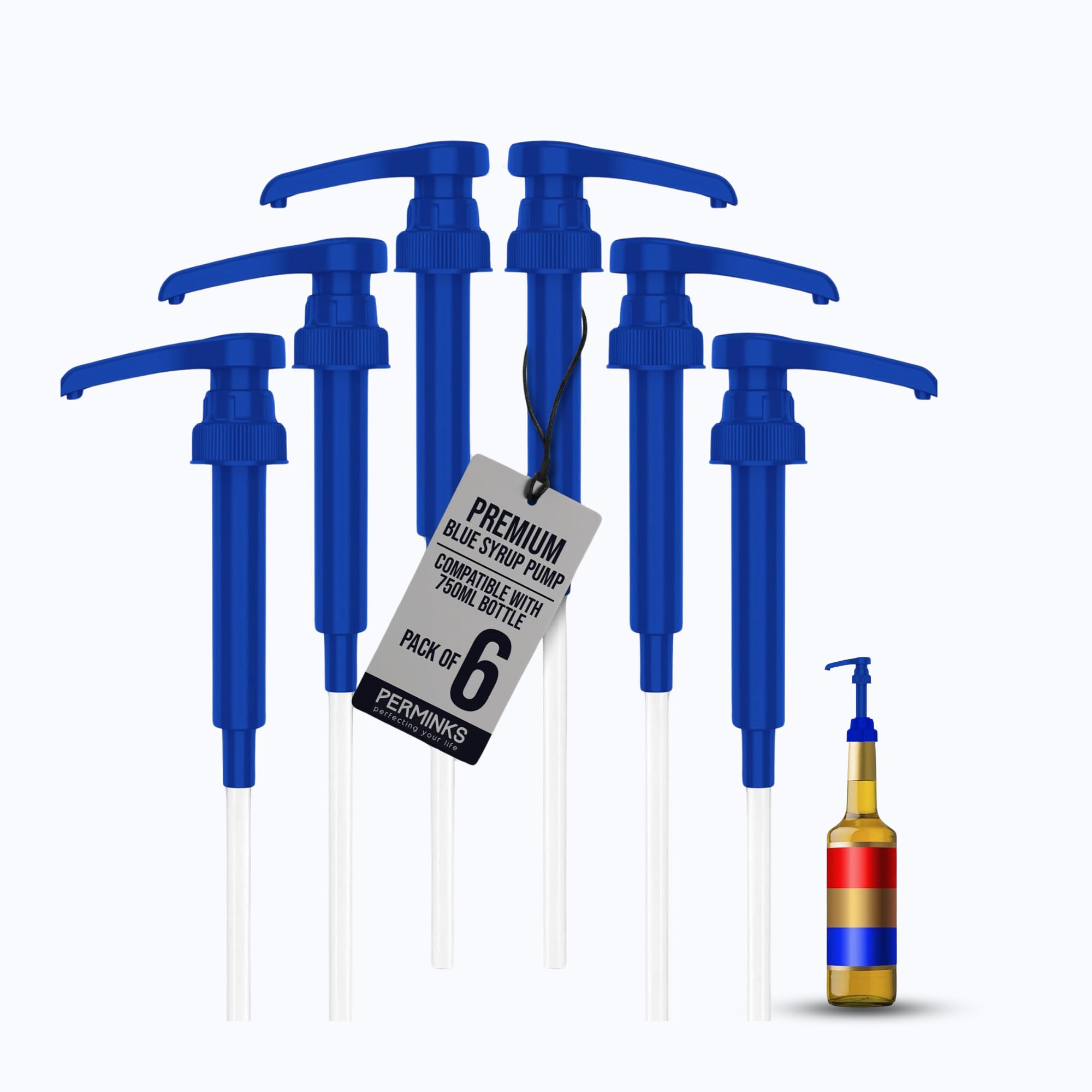 Syrup Pump, Compatible with 750ml Torani, Davinci &amp; Skinny, 6-Pack, Blue