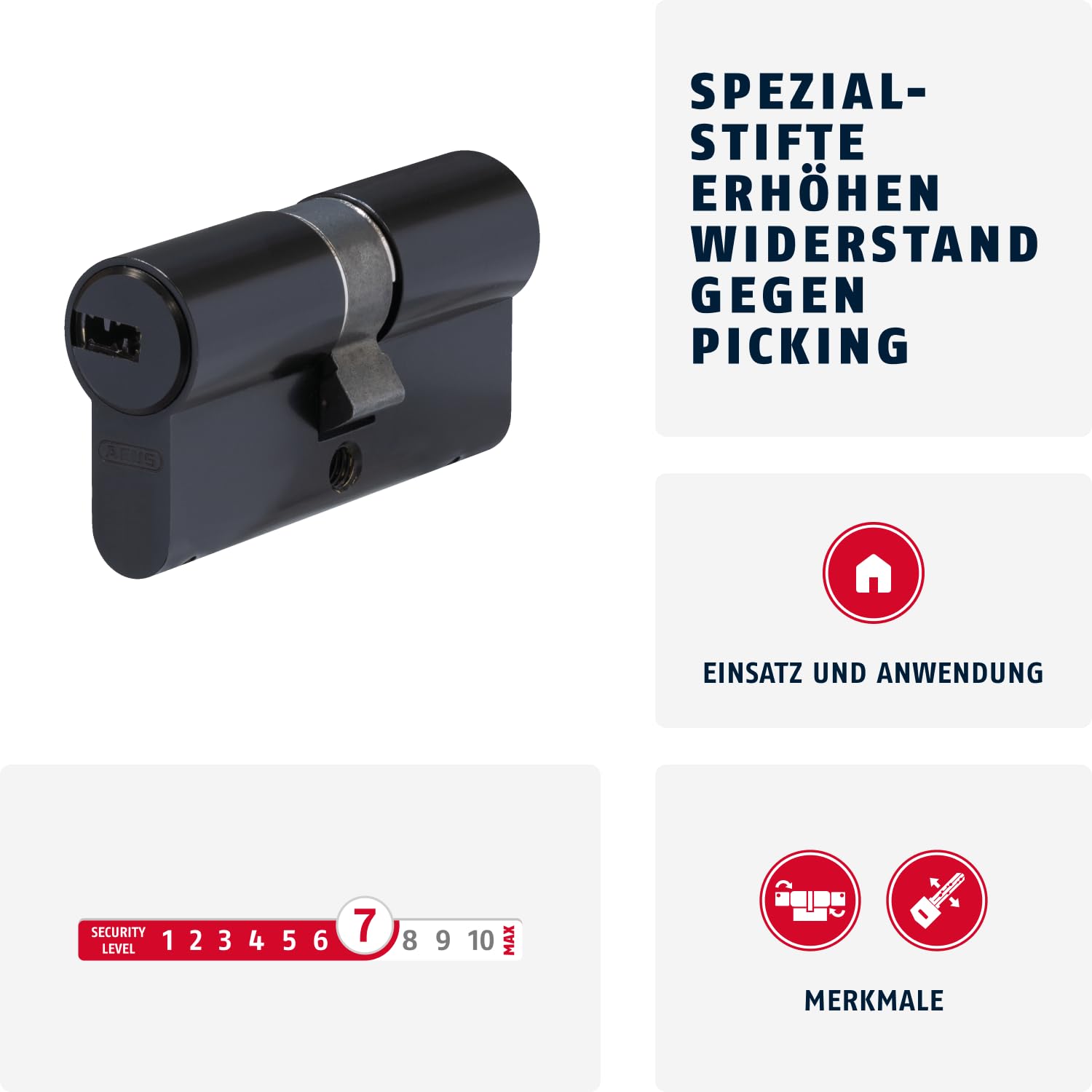 ABUS Cylinder profilowy D6XBL 30/40 z kartą kodową i 5 kluczami - 96804 - czarny