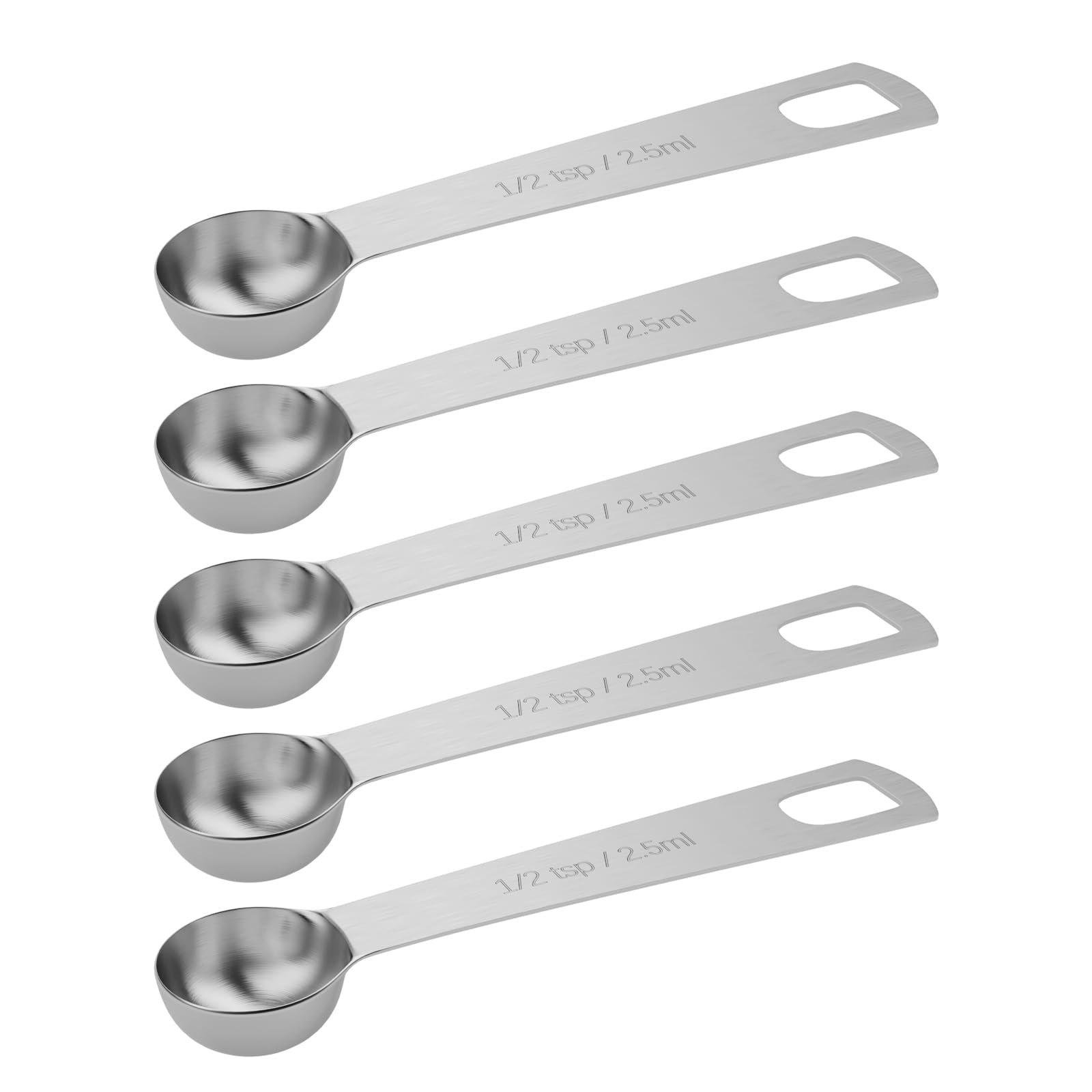 BERYLER 5PCS 1/2tsp (1/6tbsp, 2.5ml) Single Measuring Spoon, Stainless Steel Individual Teaspoons Only