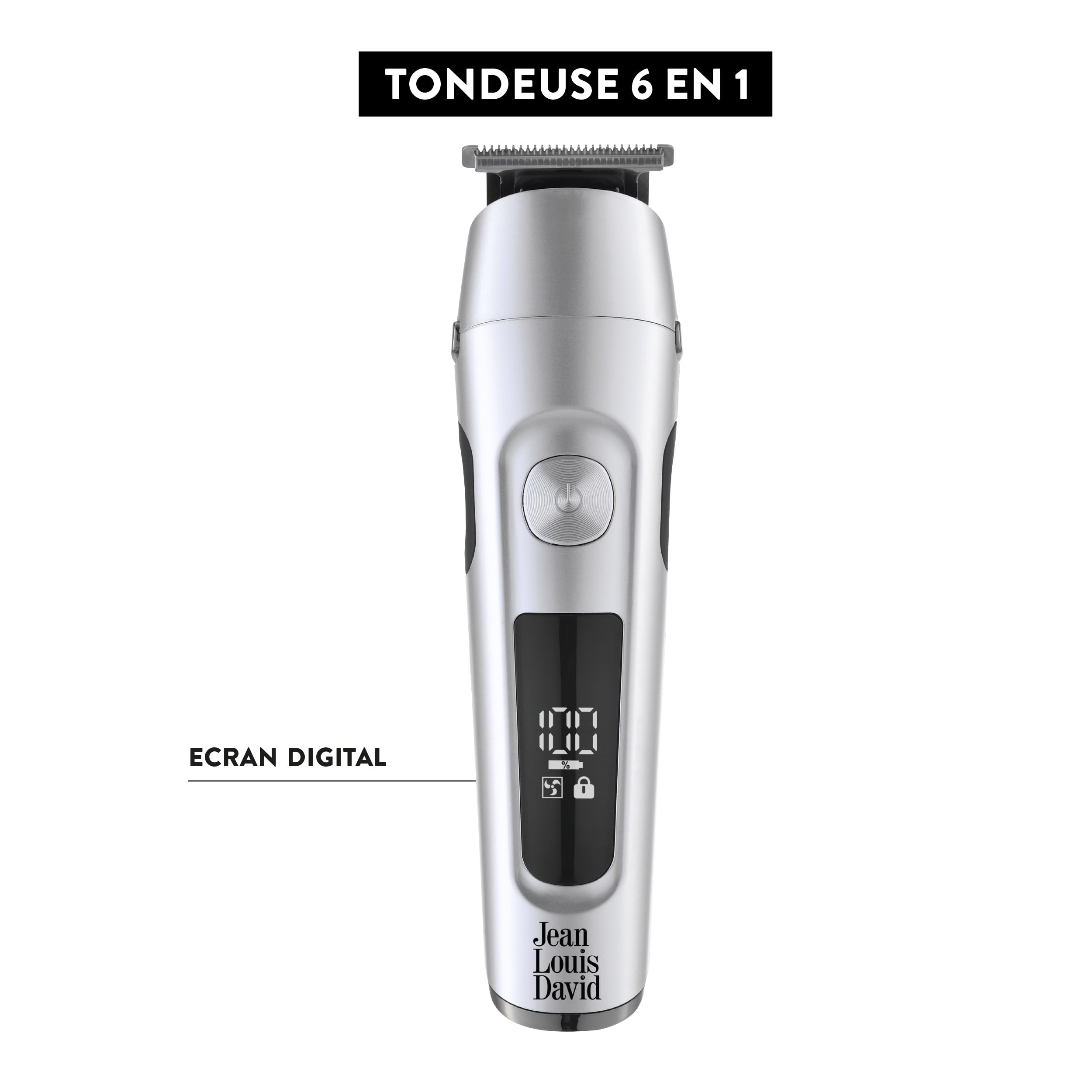 Jean Louis David Bartpflege-Set für Herren, 6-in-1 – Haarschneider, Bart, Nase, Ohren, Körper – Klingen aus Edelstahl – Lithium-Ionen-Akku – Sockel zur Aufbewahrung, USB-Ladegerät – Multifunktionsset