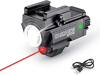 Red Laser Light Combo, 800 Lumen USB Rechargeable Gun Flashlight Laser Sight Combo with Strobe Function for Pistol Handgun Rifles with Picatinny Rail Mount - COSMOING