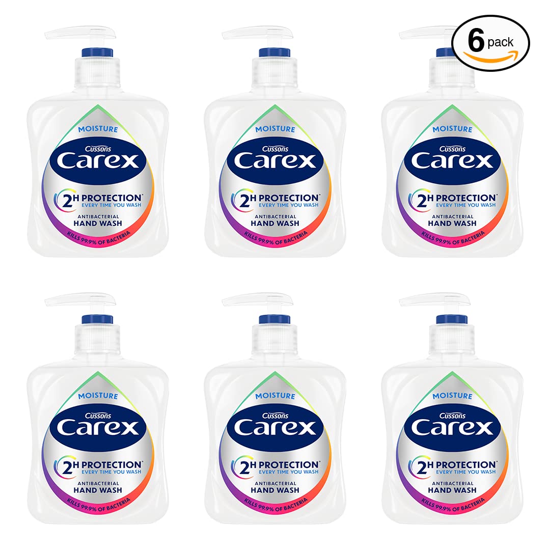 Carex 2 Hour Protection Antibacterial Moisture Hand Wash, Boosted Moisturising Action, Added Vitamin E for Soft Hands, Bulk Buy, Pack of 6 x 250ml