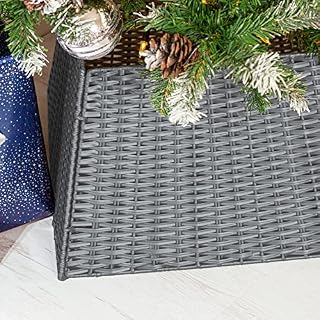 Christmas Village Rattan Xmas Tree Skirt Stand Base Festive Basket Cover Decor Perfect for Indoor Home & Office Floor Use, Tidy Decor  Folds for Easy Storage (Grey)