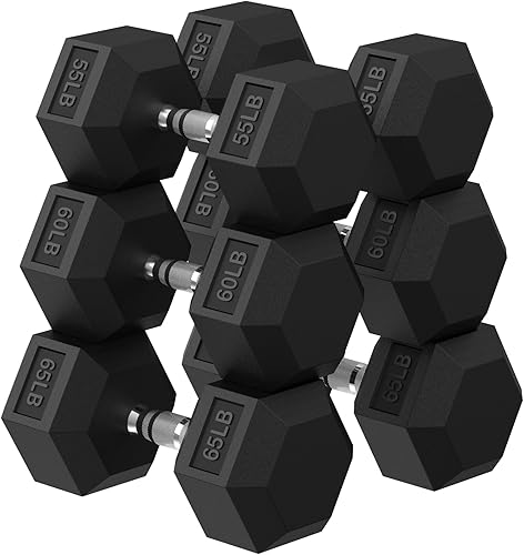 Miniatura 25 de Hex Dumbbell 45-480 lb Set, Rubber Encased Exercise & Fitness Dumbbells for Home Gym, Hand Weights for Strength Training