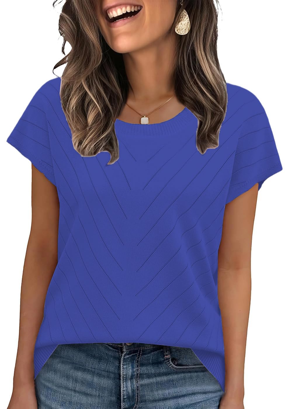 Short Sleeve Sweater for Women Crewneck Trendy Summer Tops 2026 Travel Business Casual Outfits-image-32