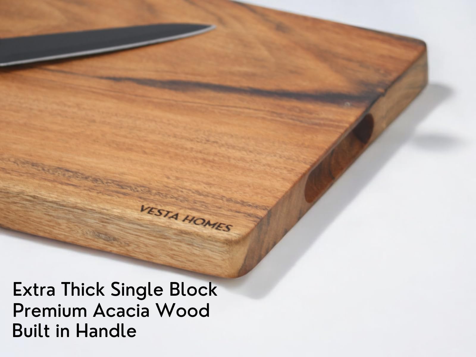 Vesta Homes Single Block Large Wooden Chopping/Cutting Board for Kitchen Vegetables Fruits & Cheese Natural Acacia Wood Natural Color - Image 4