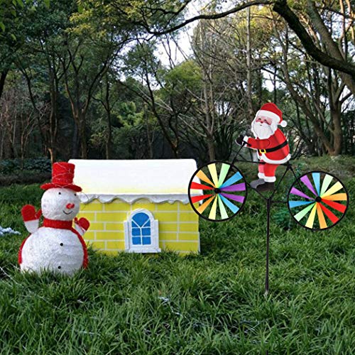 Home Queen Bike Spinner, 3D Christmas Santa Claus on Bike Windmill, Colorful Rainbow Wheel Wind Spinner, Whirligig Pinwheel Garden Yard Outdoor Décor