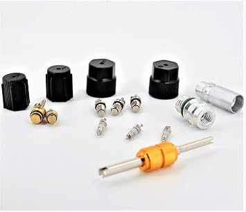 Air Conditioning Valve Core Kit [15 Pcs] | for R12 or R134a | with Seal Caps for A/C Refrigeration & AC Service Valves | Car & HVAC AC System Charging Port Kit