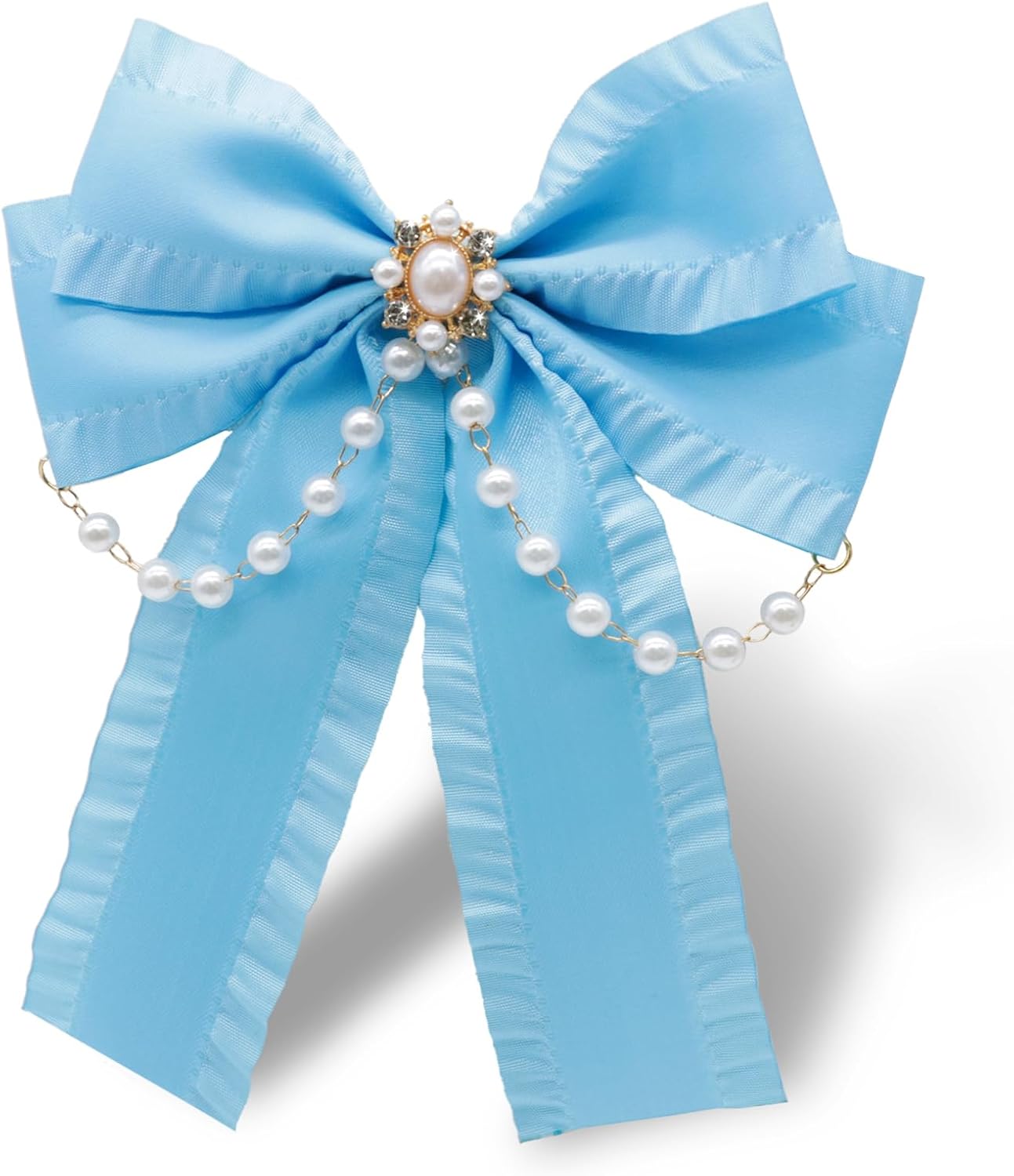 LJBFNN Bow Tie for Women Girls Elegant School Girl Ties with Pearl Chain Adjustable Ruffle Kids Bowtie for Party Shirt Daily