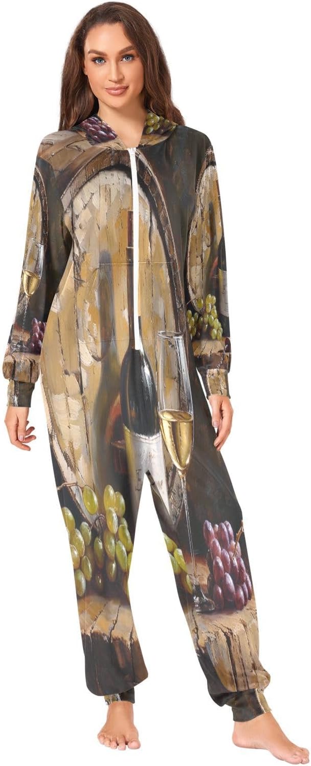ALAZA Adult Onesie, White Wine Barrel Pajamas Costume Party Wear