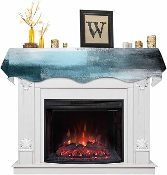 BEMIGO Mantel Scarf 90 x 17 Inch, Water Duck Green Mantel Scarf for Fireplace Top Runner Abstract Color Block Fireplace Cover for Holiday Party Living Room Home Decorations
