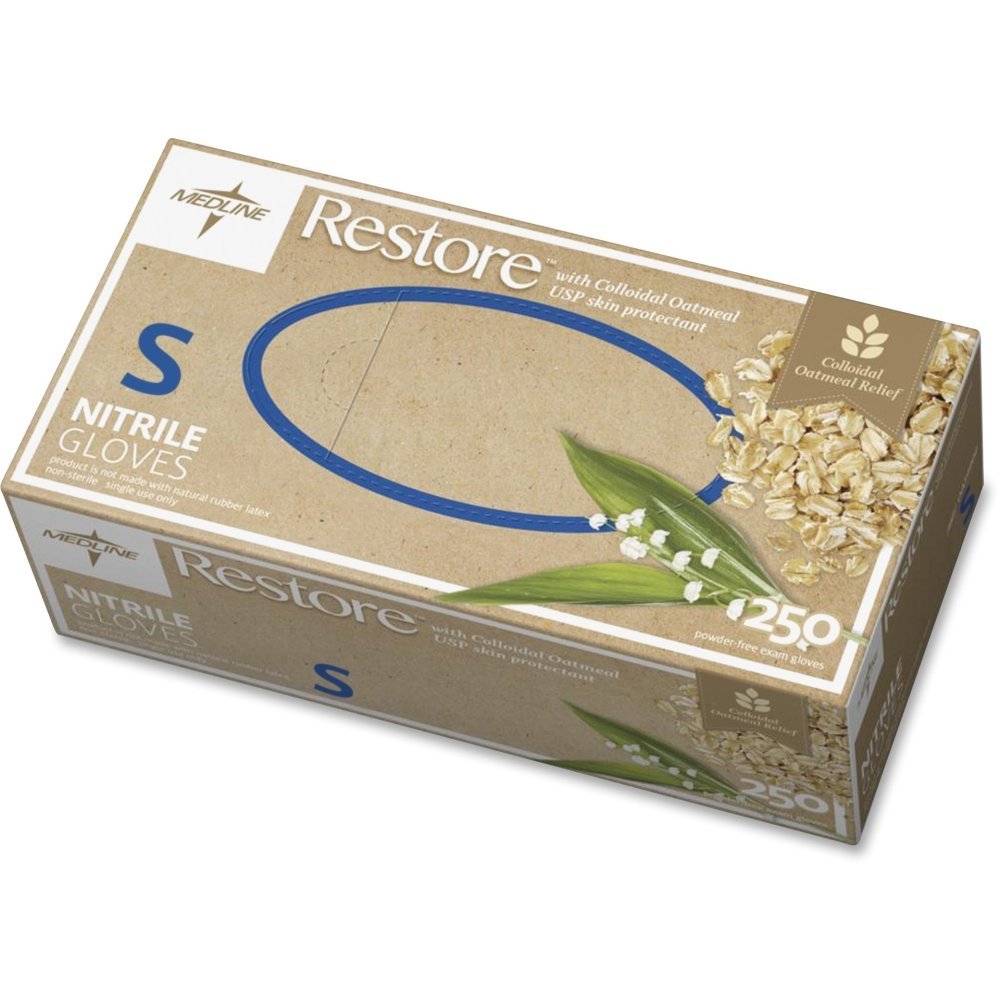 Medline Oat6801h restauration des gants d'examen en nitrile avec flocons d'avoine Colloïdale, petite (boîte de 250), nourrissante pour l'eczéma et la peau sèche, Répété à la main, infirmières et les médecins
