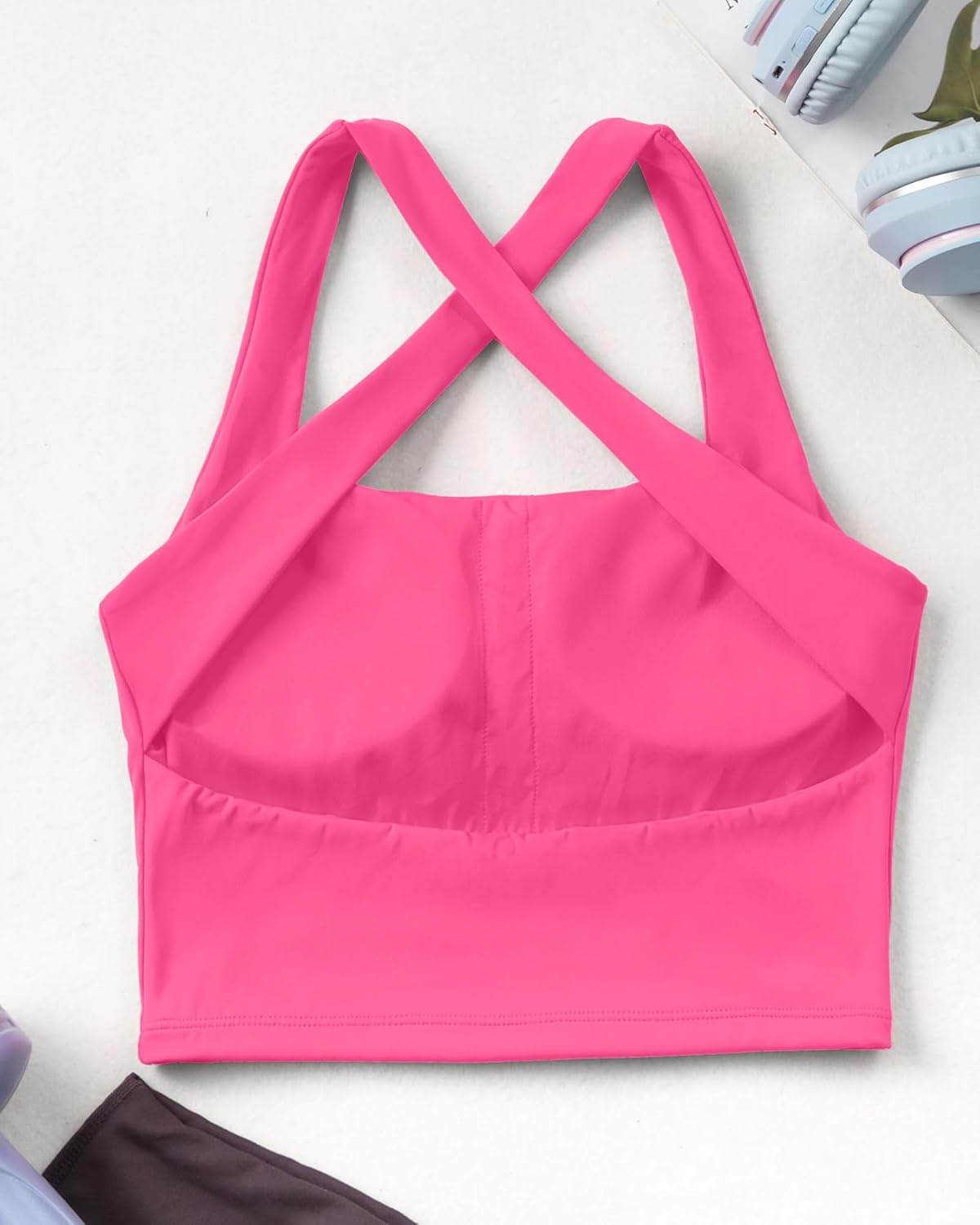AngiMelo Womens Longline Sports Bra Square Neck Workout Tops Support Crop Tank Strappy Yoga Top Built in Bra Teens - Image 8
