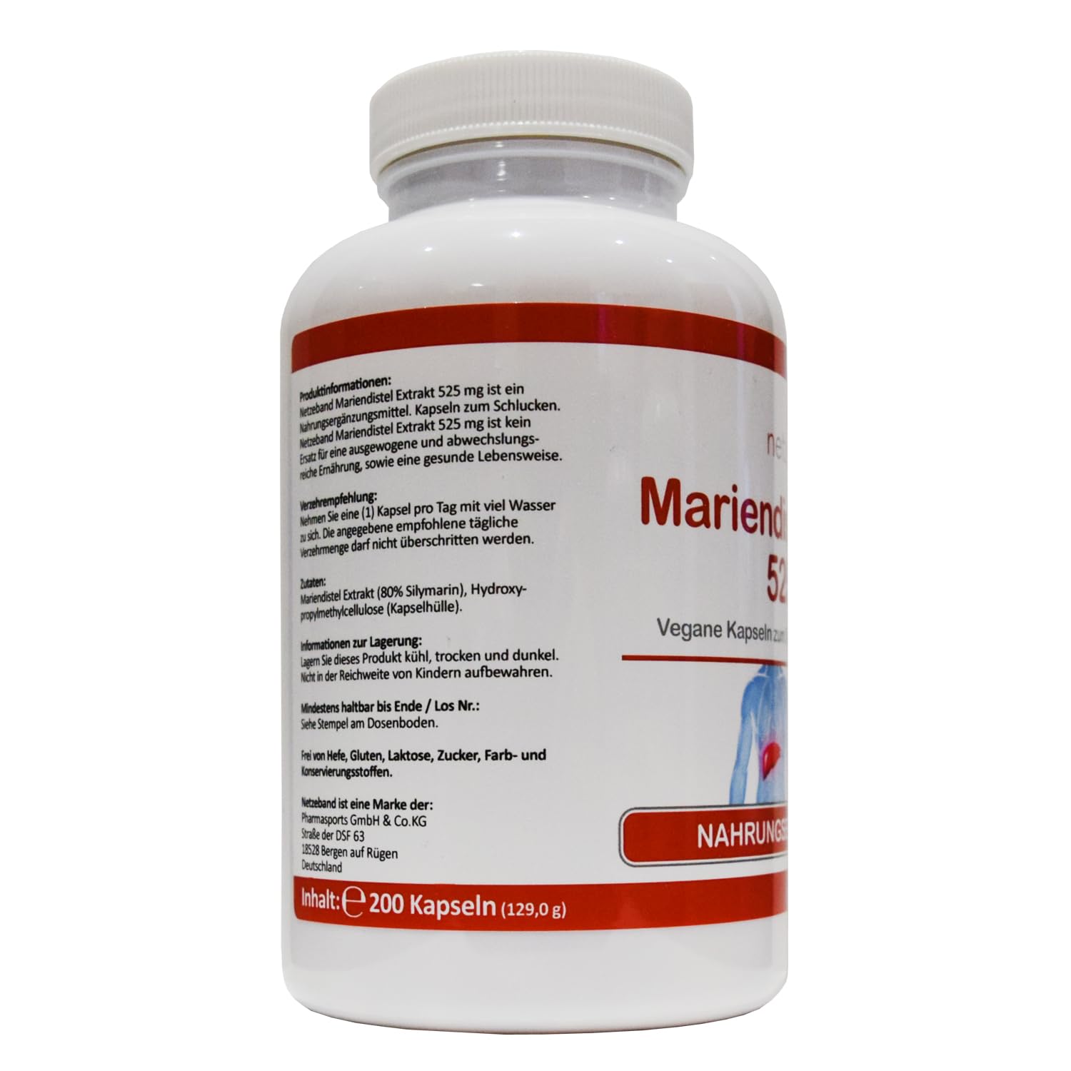 Mariendistel Extrakt 525 mg - 80% Silymarin (420mg) - 200 vegetarische Kapseln - frei von Trennmitteln und Füllstoffen