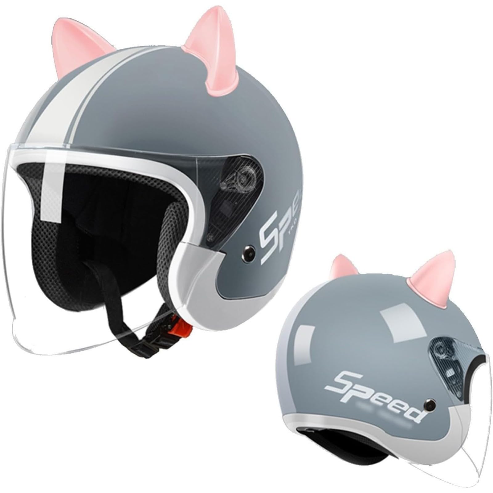 Amazon | オートバイハーフフェイスヘルメット、バイザー付きレトロ