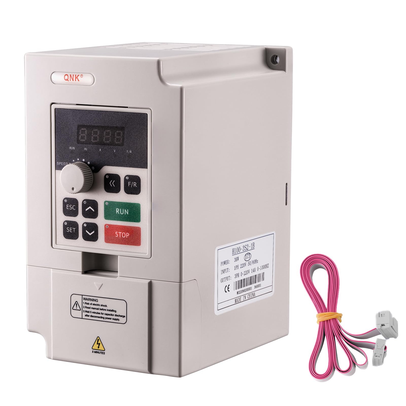 QNK 3KW 4HP 220V AC 14A VFD Converter Single to 3 Phase Inverter Variable Frequency Drive CNC Spindle Motor Speed Controller White