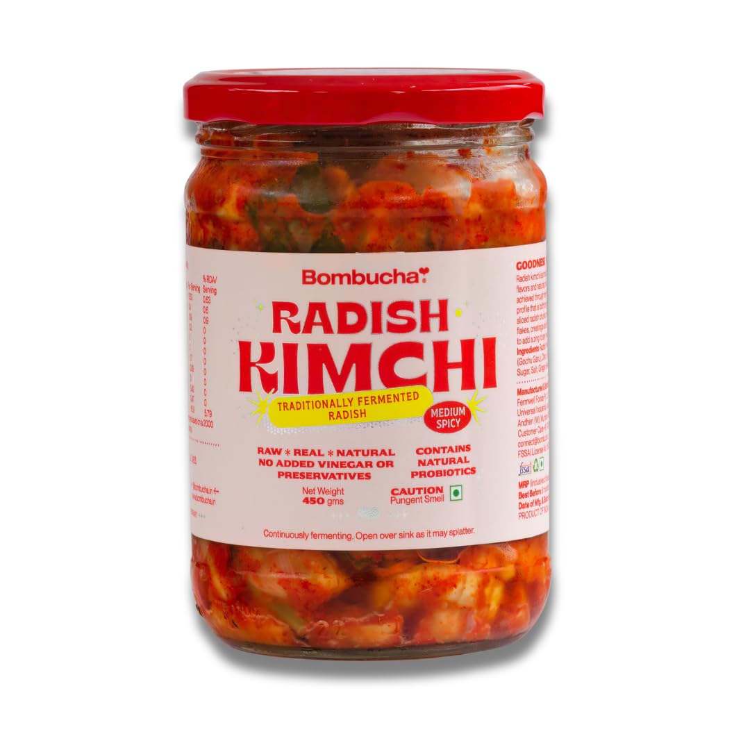 Bombucha Kimchi, Korean Style Fermented Radish 450g (Radish Kimchi) | 100% Veg | Traditionally & Naturally Fermented