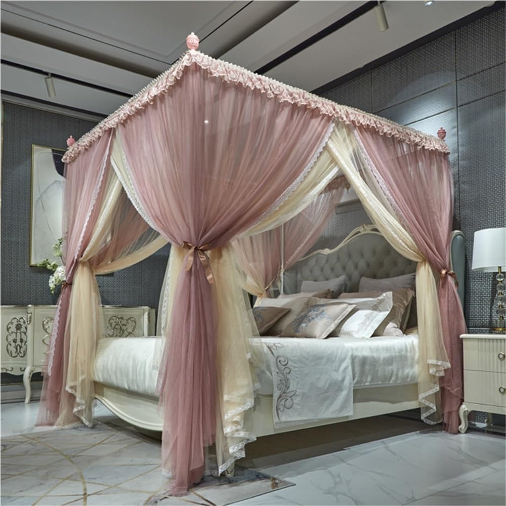 Mat Solid Wood Bed Boards Breathable Plate Foldable Plate Futon Frame FoldingFolding Floor Slatted Frame,Royal Luxurious Ruffle Bed Canopy Curtains, Double Layer Cozy Drapes for Girls & Adul