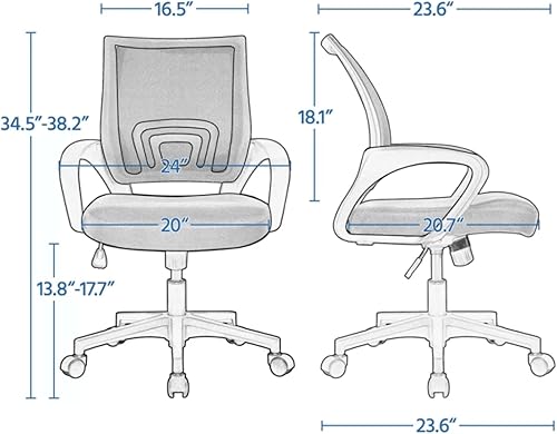Miniatura 2 de Juego de 2 sillas ergonómicas de escritorio de oficina, asiento grueso con respaldo medio, silla de trabajo para computadora con soporte lumbar y