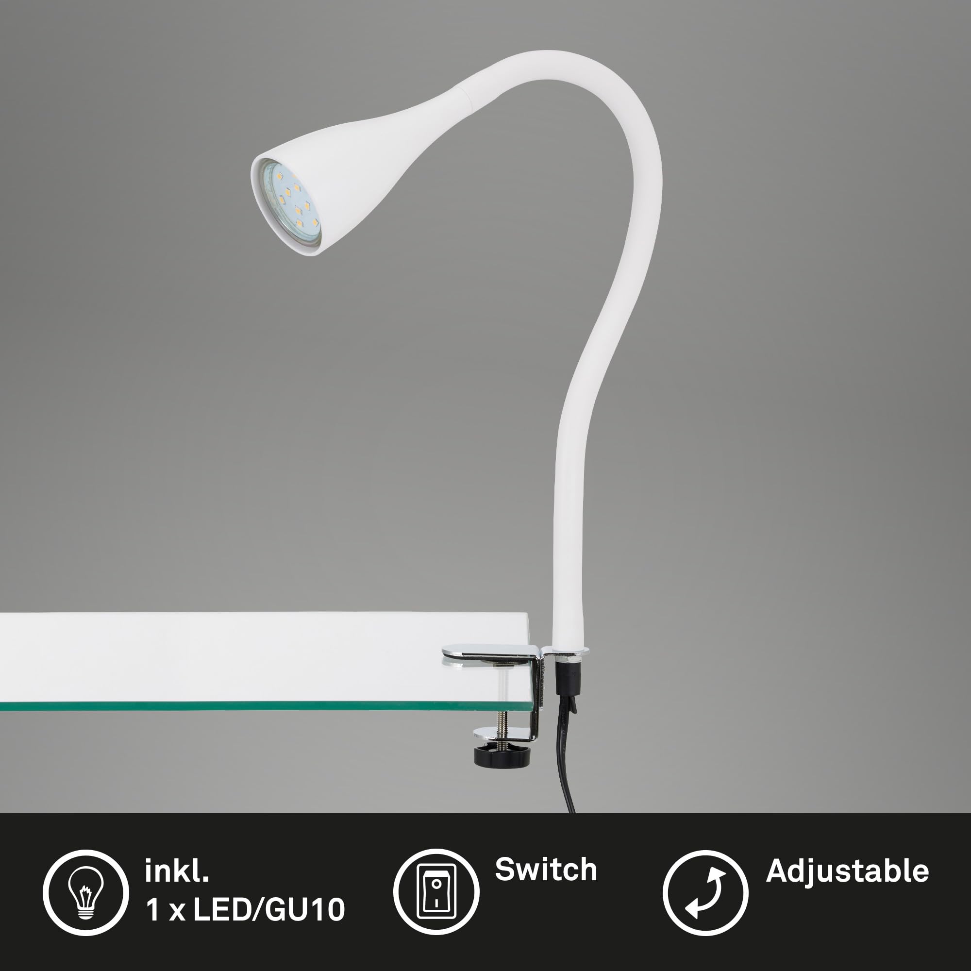 Briloner Leuchten LED Klemmleuchte, Klemmspot, Klemmlampe, Tischleuchte, Anklemmleuchte LED, flexibel, weiß
