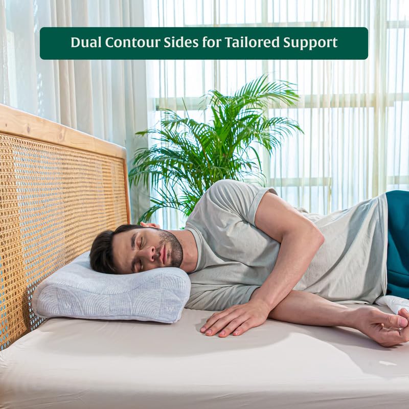 Image of The White Willow Memory Foam Orthopaedic Extra Neck Support Bed Pillow for Sleeping with Removable Pillow Cover (22.5 inch L x 14 inch W x 4 inch H) Blue