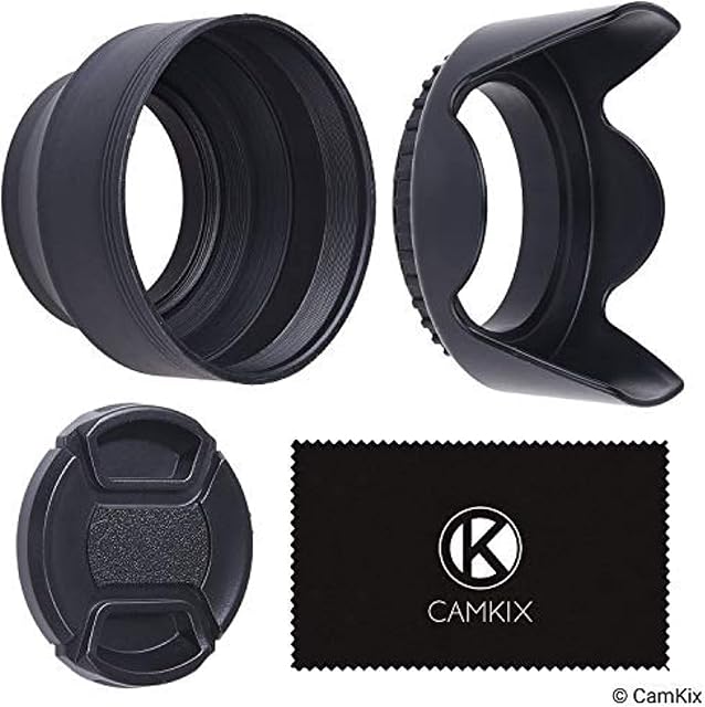 Zestaw 2 osłon obiektywu aparatu 55 mm i 1 nakładka na obiektyw, guma (składana) + kwiat tulipana, osłona przeciwsłoneczna, zmniejsza rozbłysk i odblaski obiektywu - blokuje nadmiar światła