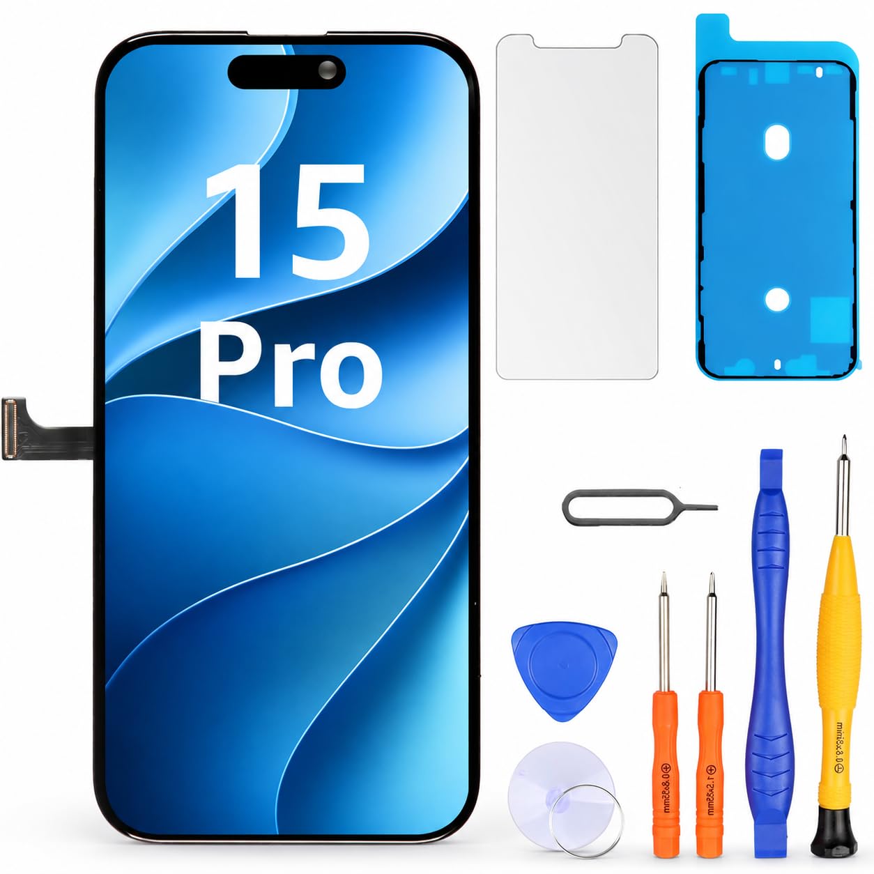 LL TRADER Schermo per iPhone 15 Pro LCD 6,1'' e Kit di Riparazione | Display FHD con 3D Touch e Digitalizzatore, Dotato di Nastro Adesivo Impermeabile e Pellicola Protettiva