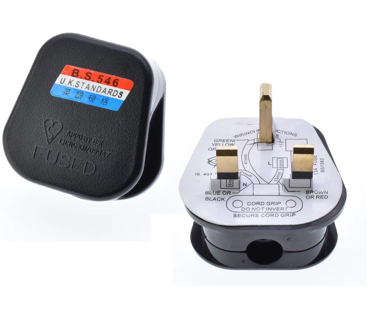 (2 Pcs.) 3 Flat Pin 13A 250V Wiring Male Top Plug with Fuse Used in: UK, Ireland, Cyprus, Malaysia, Singapore, Hong Kong (Pack of 2)