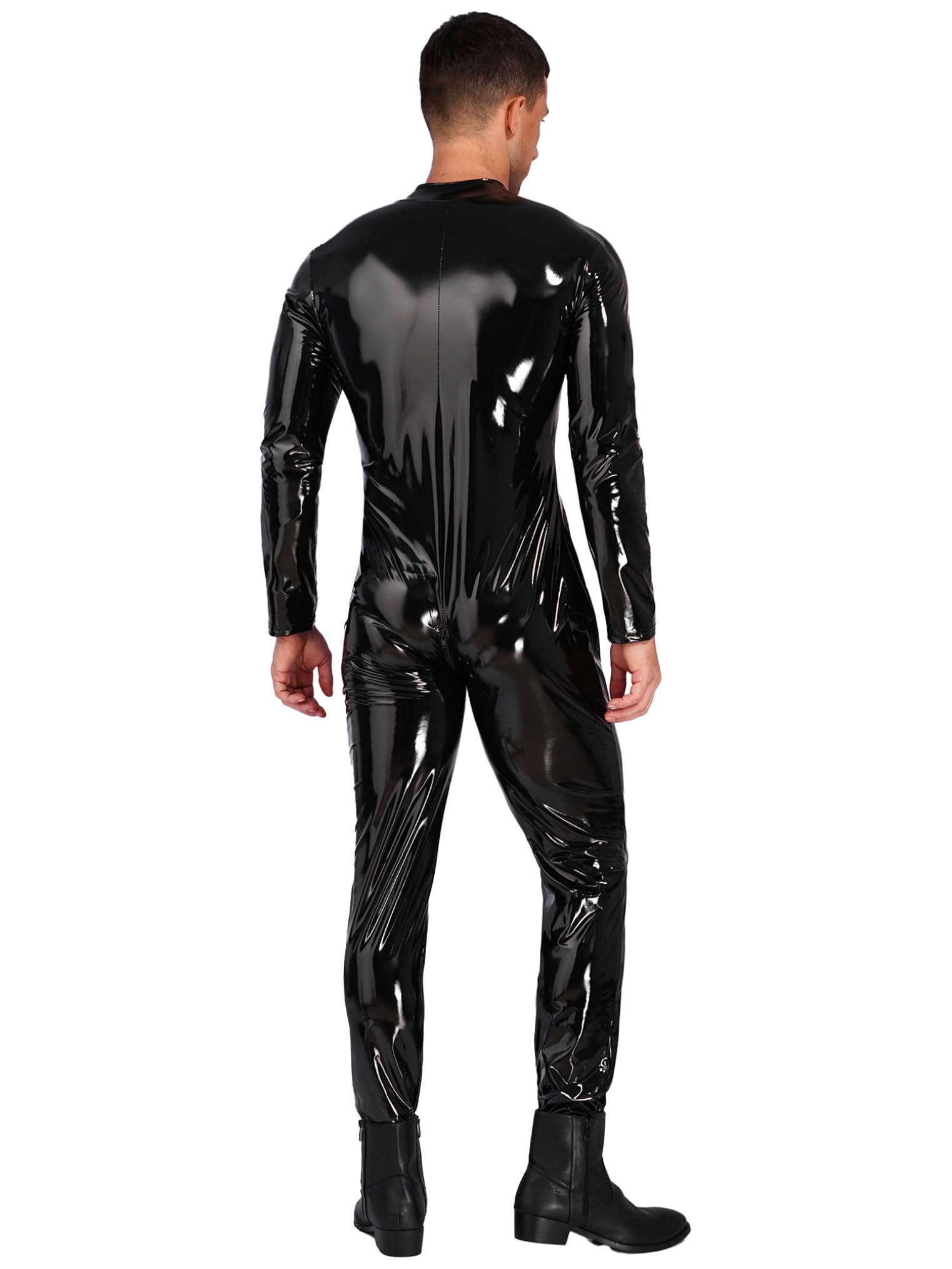 Freebily Body da Uomo Intero Intimo Sexy Hot per Sesso Tute Aderente Catsuit in Vernice con Cerniera Cavallo Wetlook Bodysuit Lucida Manica Lunga Latex Lingerie Erotico