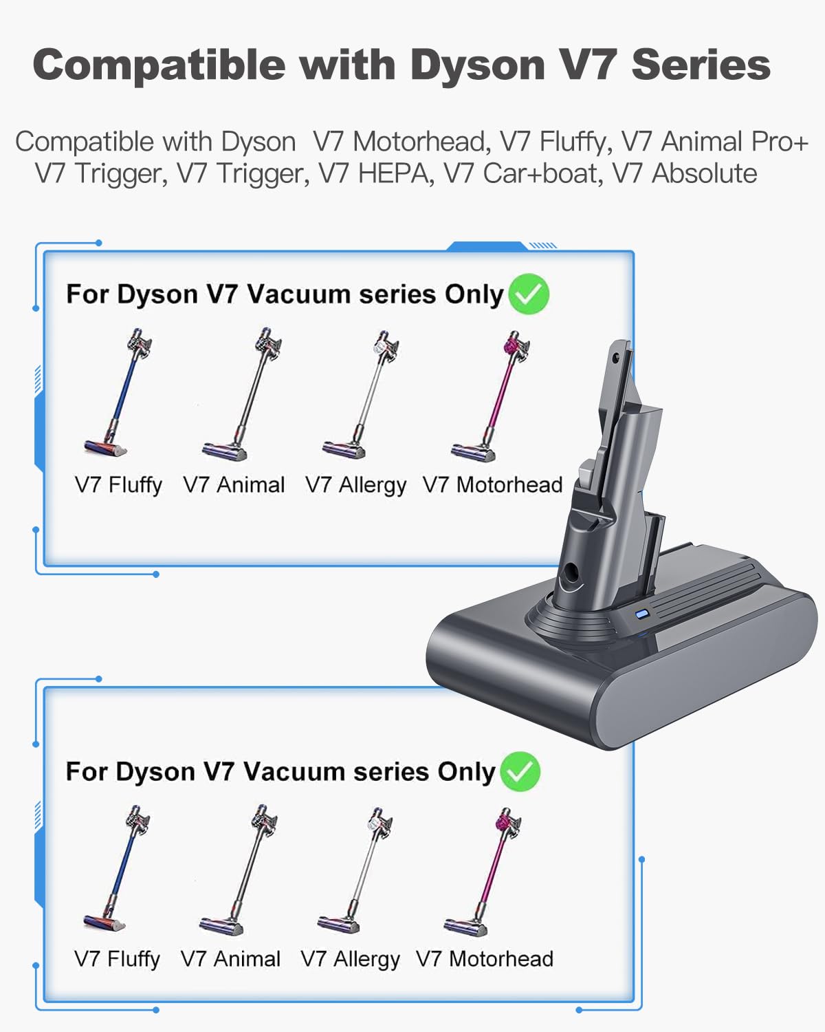 6000mAh V7 Batteria di Ricambio per Dyson V7 SV11 Dyson V7 Fluffy V7 Animal V7 Motorhead V7 Absolute Batterie di ricambio per l'intera gamma di