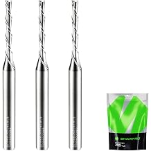 1/8 Router Bits 1/4 Shank, Spiral Downcut Router bit, 1/8 Inch CNC Router Bits, Down Cut End Mills 1/4 Shank, Solid Carbide Endmills, Ideal for Wood Inlay, Grooving ,1" CL, 3" OVL3PCS