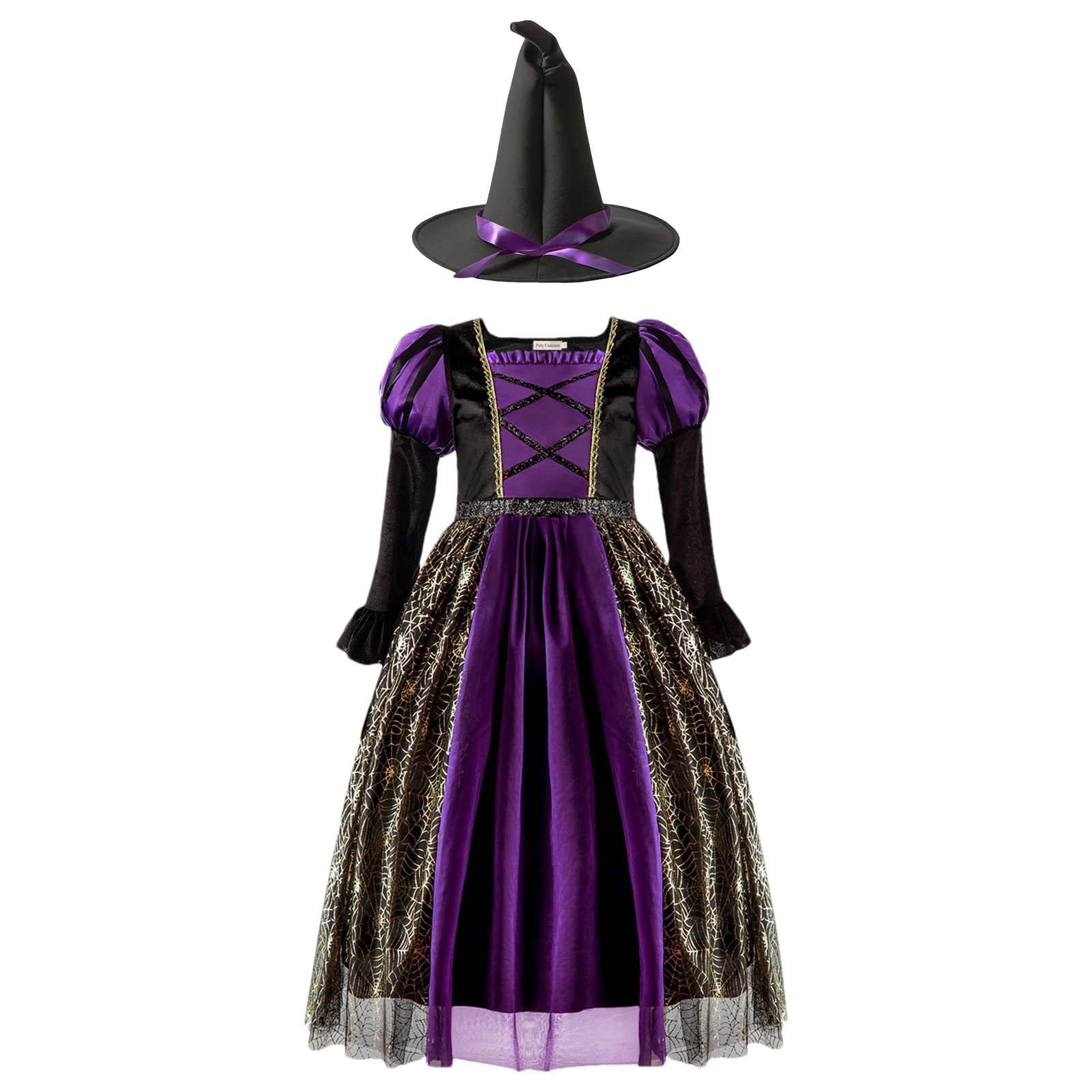 Spider Witch Dress,Halloween Witch Costume With Spider Web Design 