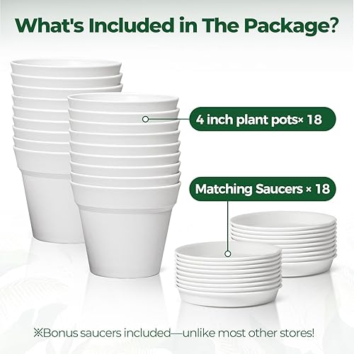 Miniatura 6 de T4U Macetas de 4 pulgadas, paquete de 18 macetas pequeñas con platillo y orificio de drenaje, macetas de plástico duraderas, maceta pequeña para