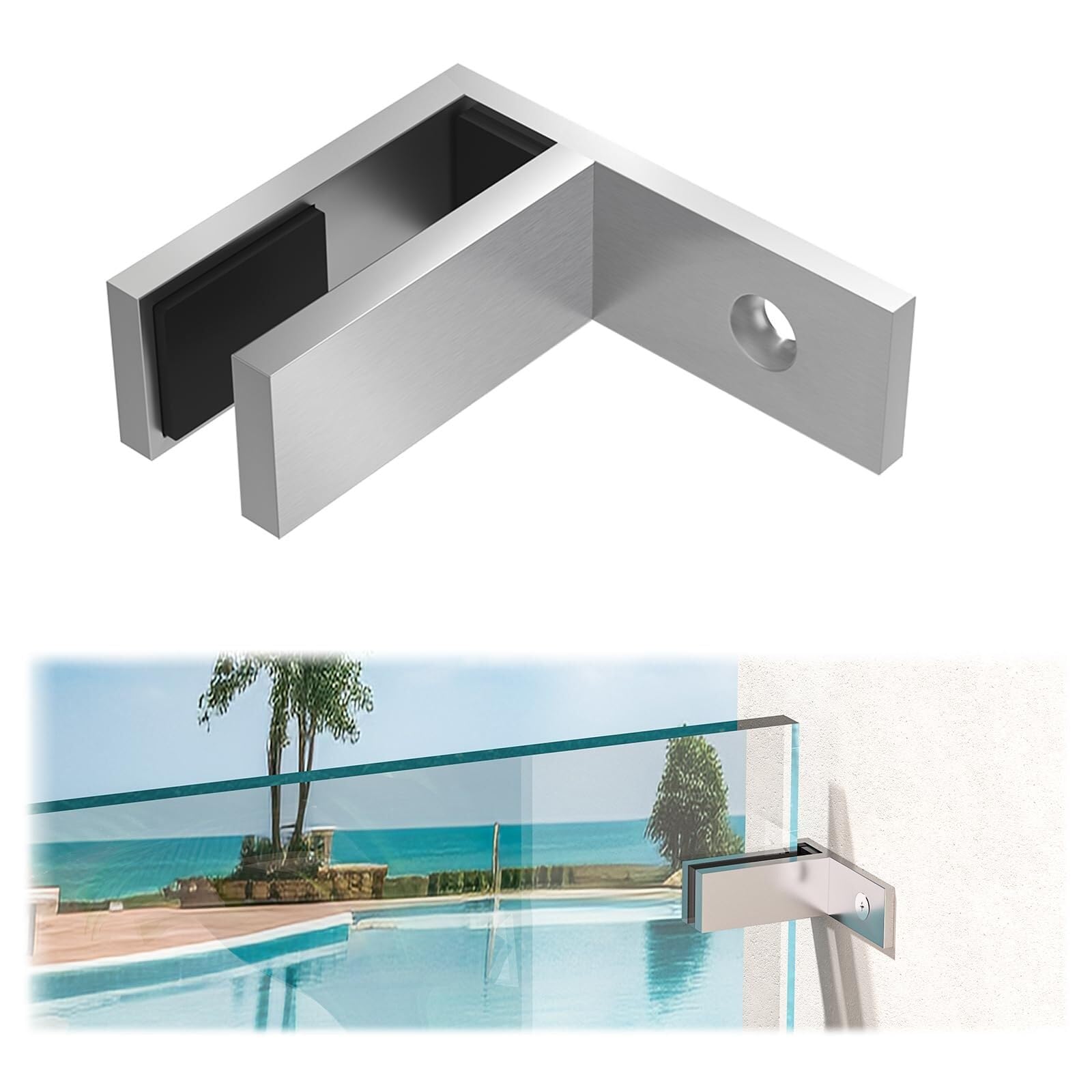 Pinzas de Cristal a Cristal 90° Acero Inoxidable 316-2 Ud. | Pinza para Cristal de 90 Grados en Acero Inoxidable 316 para Barandilla(8 Pack,180 Degree)