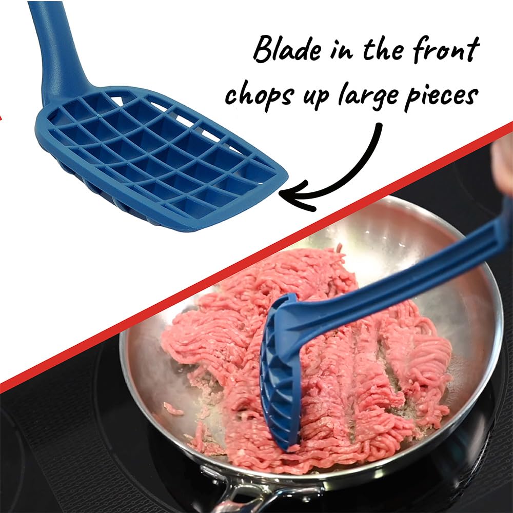 GEO Ground Meat Cooking Tool, meat masher, hamburger chopper with blade to chop and curved bottom to cook ground beef, chicken, and turkey