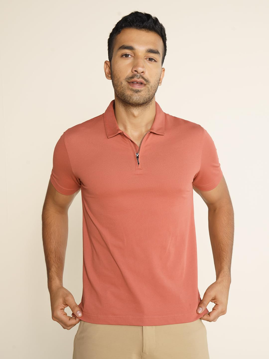 DAMENSCH Men's Constant All Degree Regular Fit Zip-up Polo - Canyon Brown - Large 2
