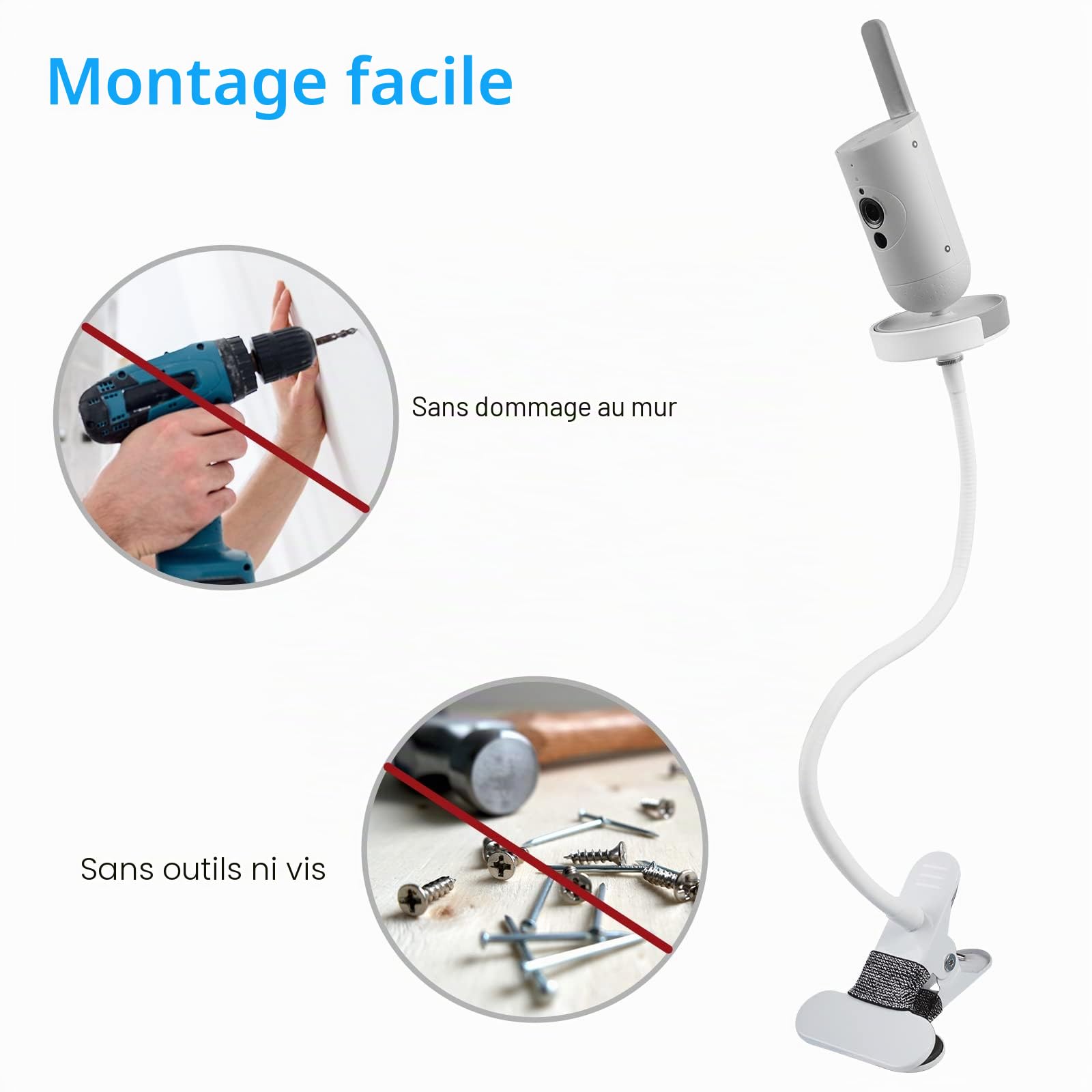 HOLACA Support flexible pour poussette pour moniteur vidéo bébé Philips Avent SCD923/26 - Kit de montage polyvalent pour moniteurs bébés Philips